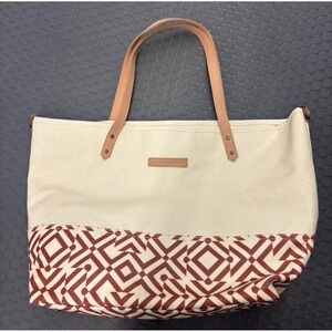 Petunia Pickle Bottom Downtown Tote Bag Beige Block Double Straps